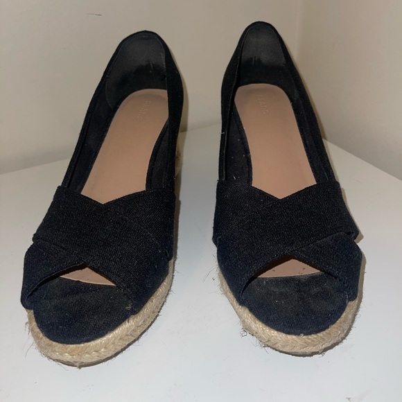 Sears Wilma Black Peep Toe Wedge Espadrilles Women Size 10 US - Picture 2 of 6